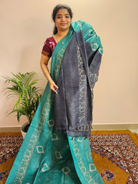 Bhagalpuri with Batik Print - Sea Green with Dark Blue