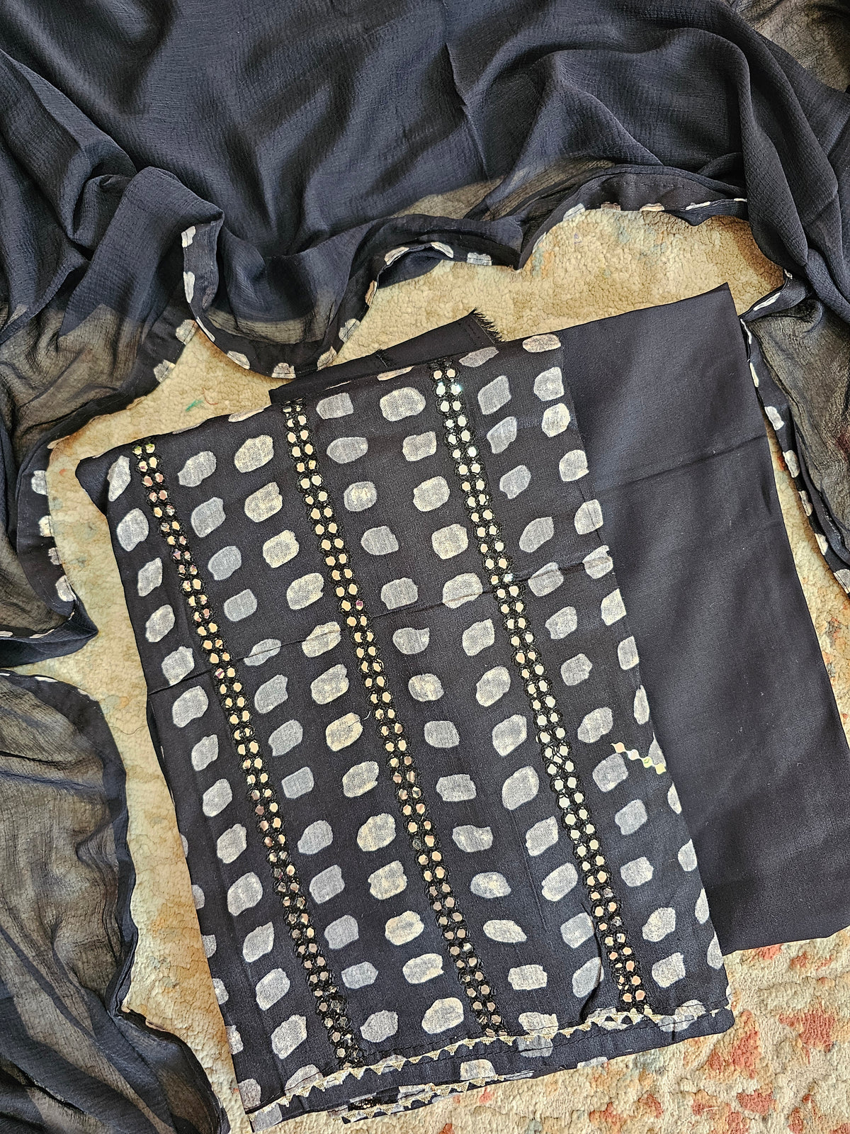 Soft Cotton Unstitched Salwar - Black