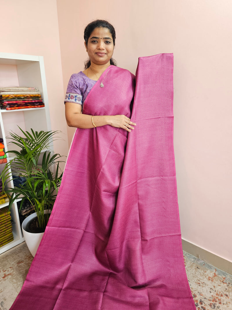 Soft Semi Tussar Checks Weaving with Pichwai Pattern - Pink with Blue