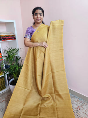 Soft Semi Tussar Checks Weaving with Pichwai Pattern - Yellow with Green