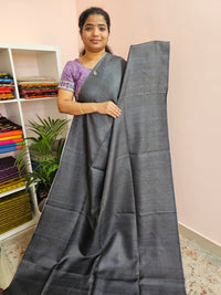 Soft Semi Tussar Checks Weaving with Pichwai Pattern - Grey with Red