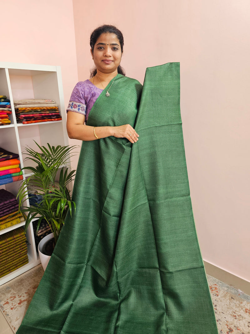Soft Semi Tussar Checks Weaving with Pichwai Pattern - Green with Yellow