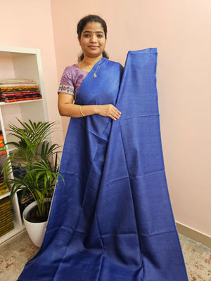 Soft Semi Tussar Checks Weaving with Pichwai Pattern - Blue with Pink