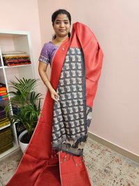 Soft Semi Tussar Checks Weaving with Pichwai Pattern - Red with Black