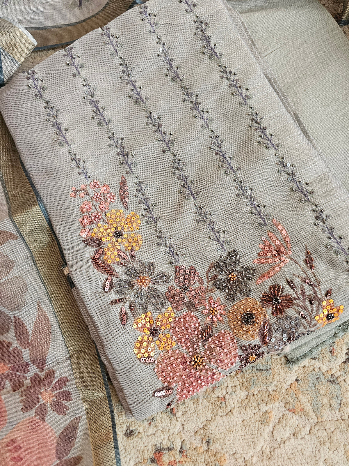 Linen Tissue Unstitched Salwar - Grey
