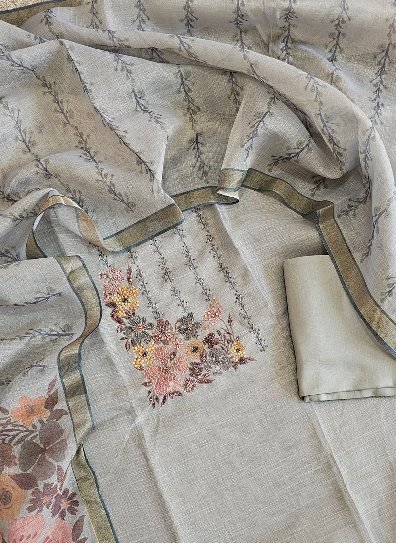Linen Tissue Unstitched Salwar - Grey
