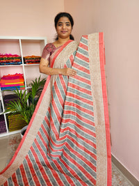 Casual Semi Tussar - Orange with Green