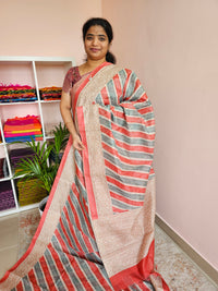 Casual Semi Tussar - Orange with Green