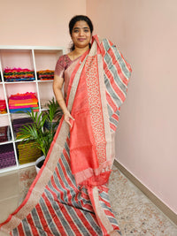 Casual Semi Tussar - Orange with Green