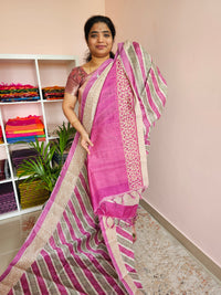 Casual Semi Tussar - Pink with Green