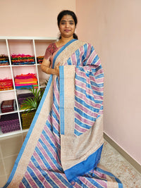 Casual Semi Tussar - Blue with Magenta Pink