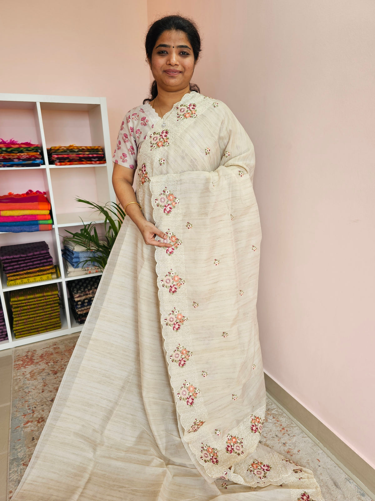 Semi Tussar Kota Weaving Sarees - Cream