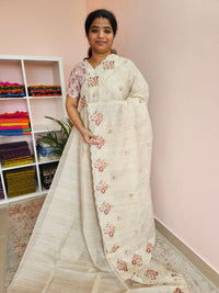 Semi Tussar Kota Weaving Sarees - Cream