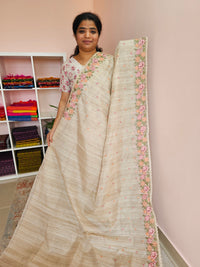 Semi Tussar Kota Weaving Sarees - Cream