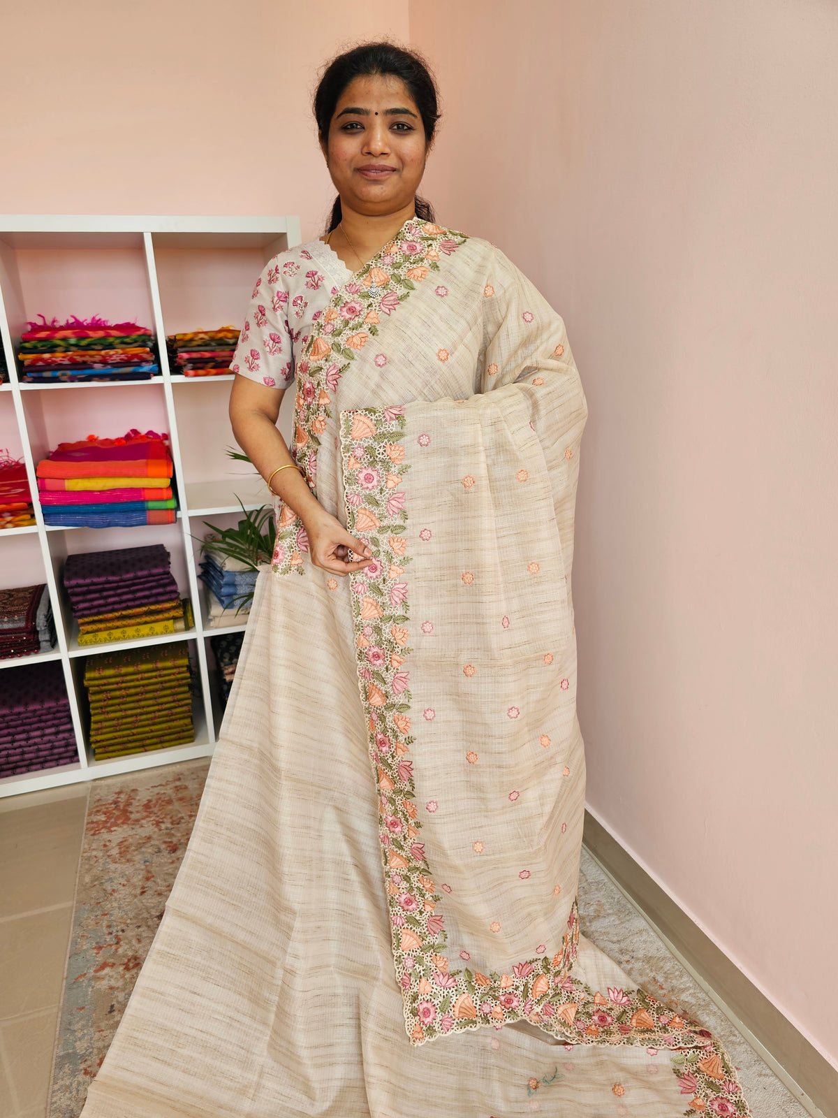 Semi Tussar Kota Weaving Sarees - Cream