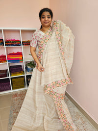 Semi Tussar Kota Weaving Sarees - Cream