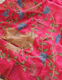 Linen Tissue with Kantha Unstitched Salwar Suit  - Pink