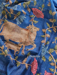 Linen Tissue with Kantha Unstitched Salwar Suit  - Blue