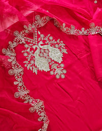 Soft Silk Unstitched Salwar Suit  - Reddish Pink