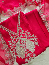 Soft Silk Unstitched Salwar Suit  - Reddish Pink