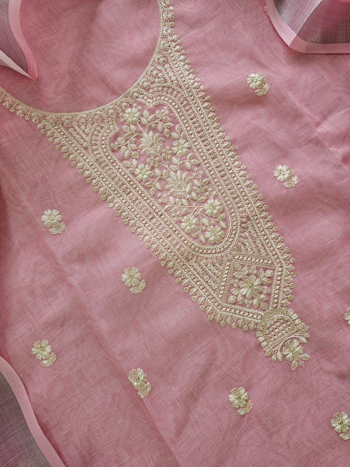 Linen Cotton with Emboridery Salwar Suit  - Pink