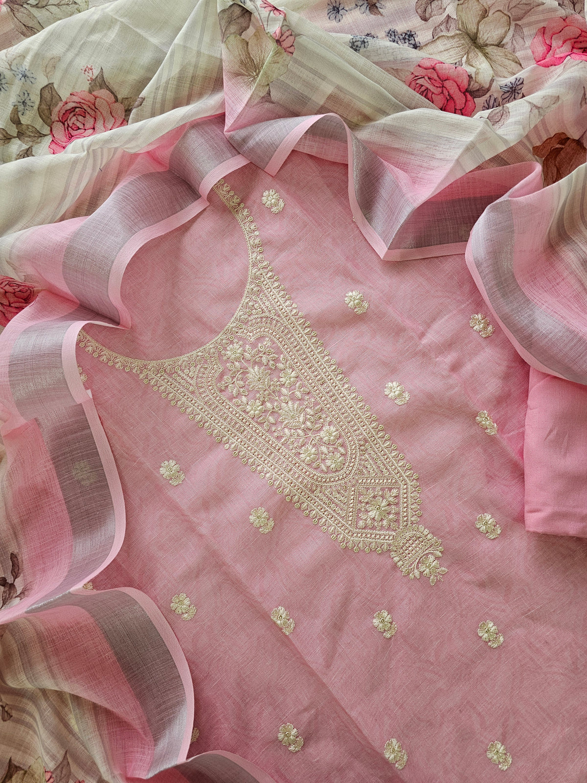 Linen Cotton with Emboridery Salwar Suit  - Pink