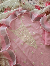 Linen Cotton with Emboridery Salwar Suit  - Pink
