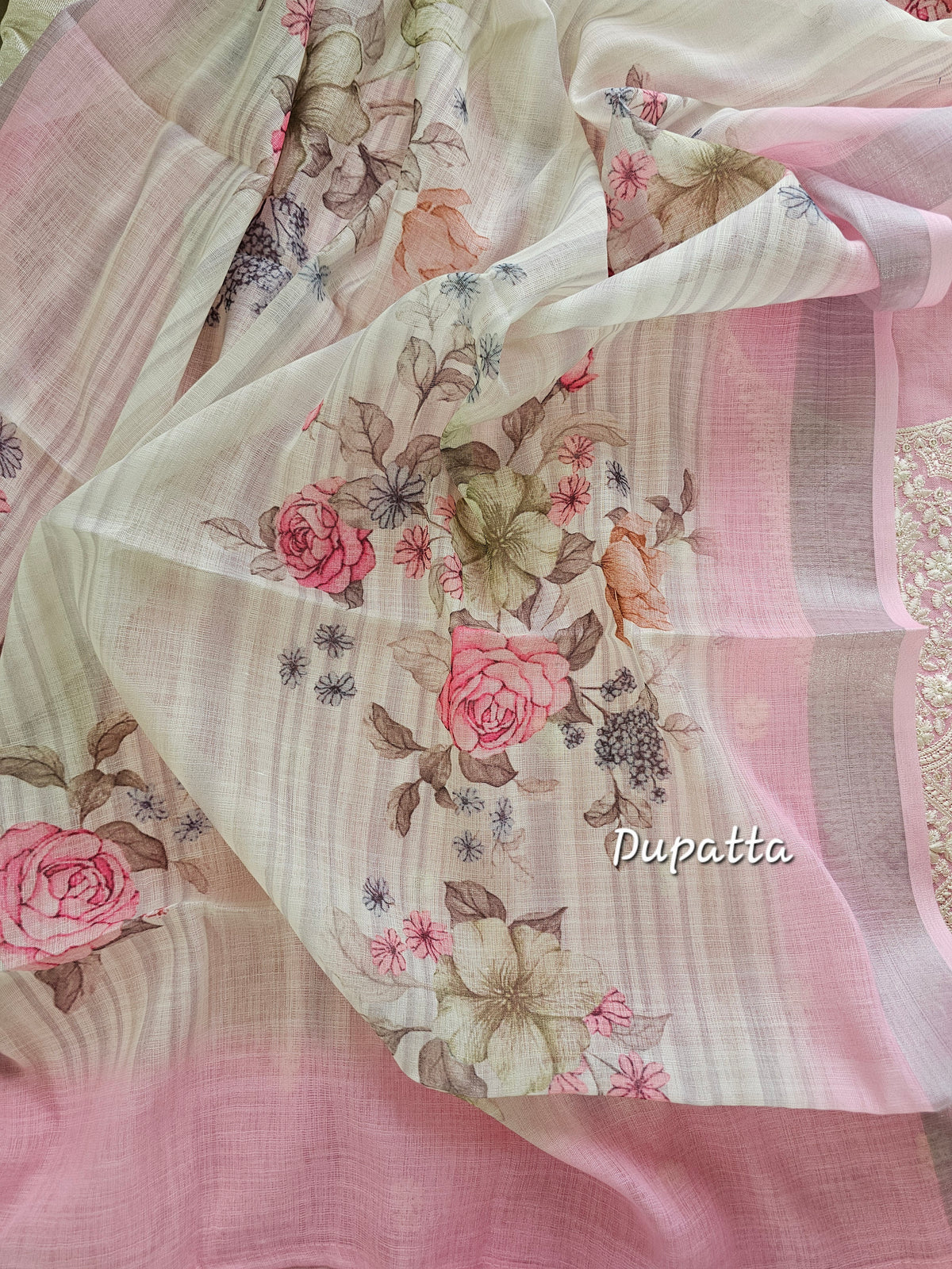 Linen Cotton with Emboridery Salwar Suit  - Pink