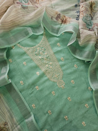 Linen Cotton with Emboridery Salwar Suit  - Sea Green