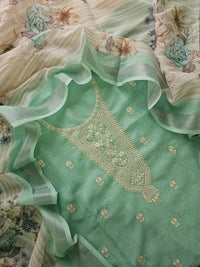 Linen Cotton with Emboridery Salwar Suit  - Sea Green