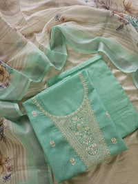 Linen Cotton with Emboridery Salwar Suit  - Sea Green