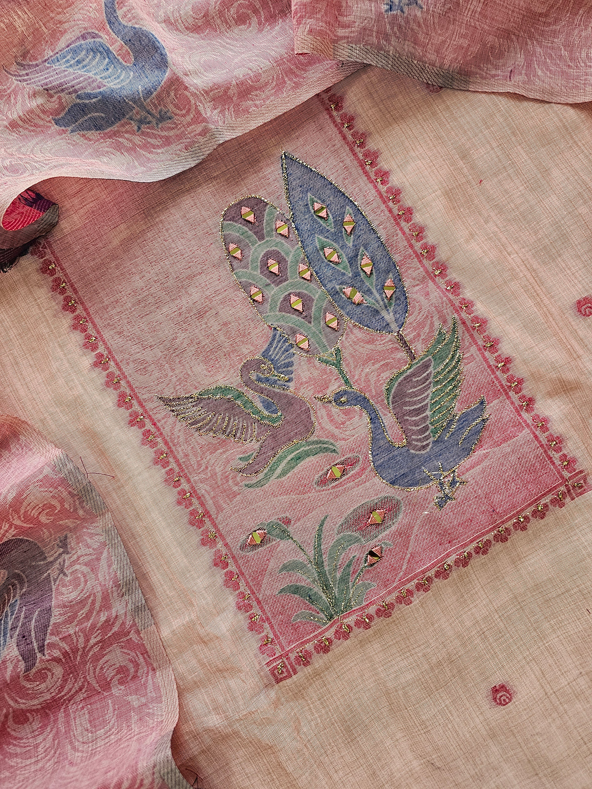 Cotton Jamdani Weaving Unstitched Salwar Suit  - Peach