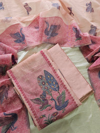 Cotton Jamdani Weaving Unstitched Salwar Suit  - Peach