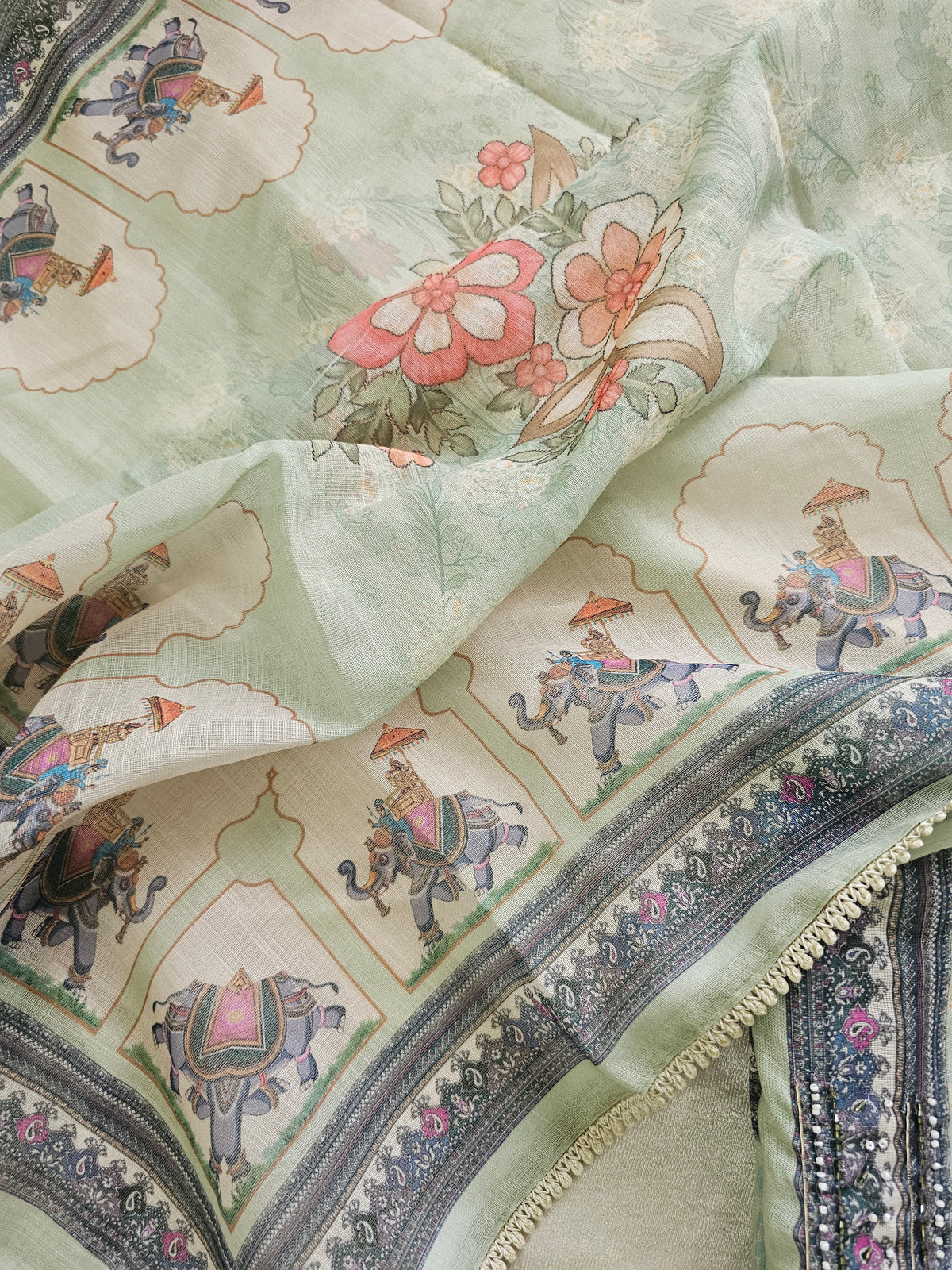 Linen Cotton Unstitched Salwar Suit  - Green