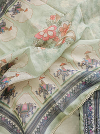 Linen Cotton Unstitched Salwar Suit  - Green