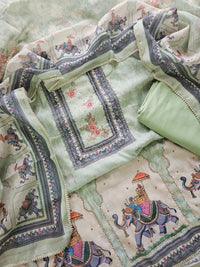 Linen Cotton Unstitched Salwar Suit  - Green