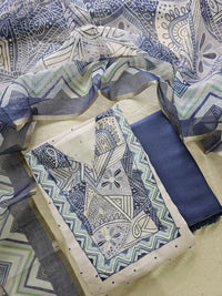 Linen Cotton Unstitched Salwar Suit  - Blue