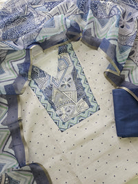 Linen Cotton Unstitched Salwar Suit  - Blue