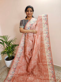 Unique Semi Tussar with Zari Weaving Butti - Peach