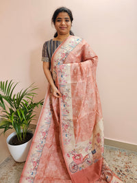 Unique Semi Tussar with Zari Weaving Butti - Peach