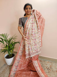 Unique Semi Tussar with Zari Weaving Butti - Peach