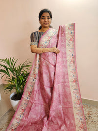 Unique Semi Tussar with Zari Weaving Butti - Pink
