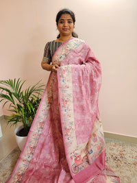 Unique Semi Tussar with Zari Weaving Butti - Pink