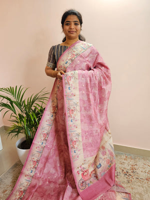 Unique Semi Tussar with Zari Weaving Butti - Pink