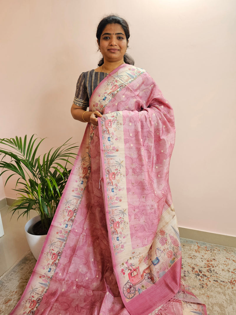 Unique Semi Tussar with Zari Weaving Butti - Pink