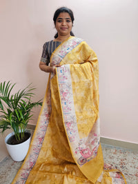 Unique Semi Tussar with Zari Weaving Butti - Yellow
