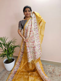Unique Semi Tussar with Zari Weaving Butti - Yellow