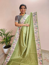 Unique Semi Tussar with Zari Weaving Butti - Green