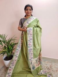 Unique Semi Tussar with Zari Weaving Butti - Green