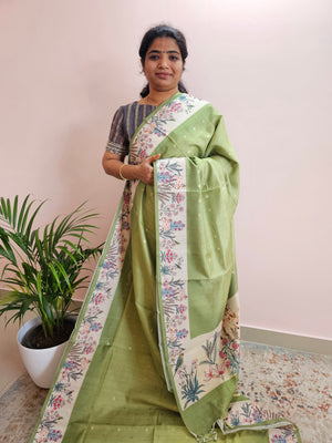 Unique Semi Tussar with Zari Weaving Butti - Green